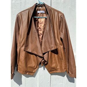 Pamela McCoy Women's XL Perforated Accent Drape Front Faux Leather Jacket
